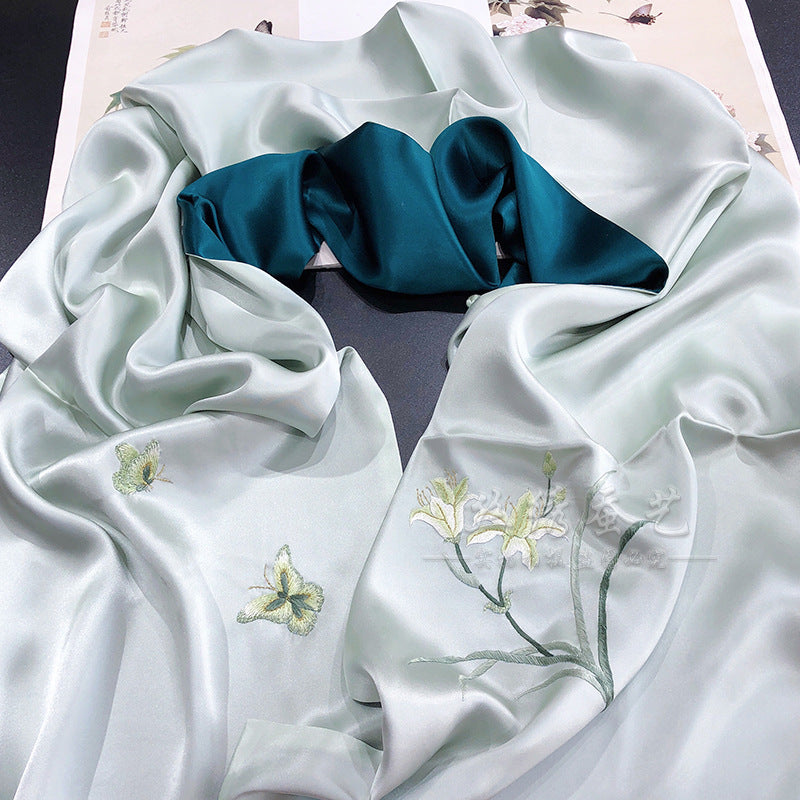 Daylily Su Embroidered Silk Scarf, 175cm