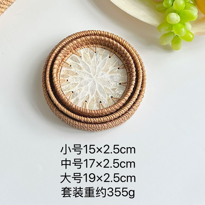 Mini Rattan & Shell Basket Set of 3