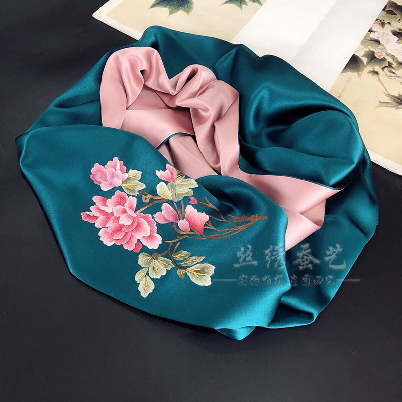 Double-Layer Floral Su Embroidered Scarf