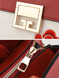 Large Embroidered Handbag in Blue or Burgundy