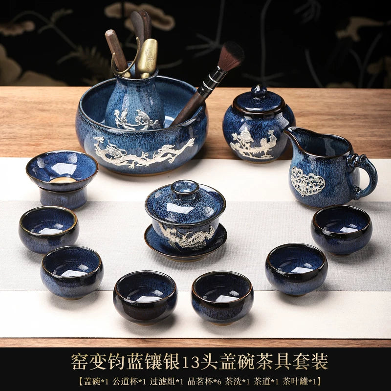 Tin-Inlaid Traditional Chinese Tea Set
