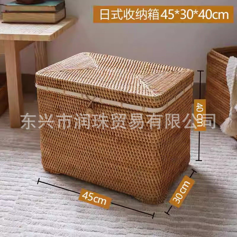 Rattan Storage Basket with Handles & Lid