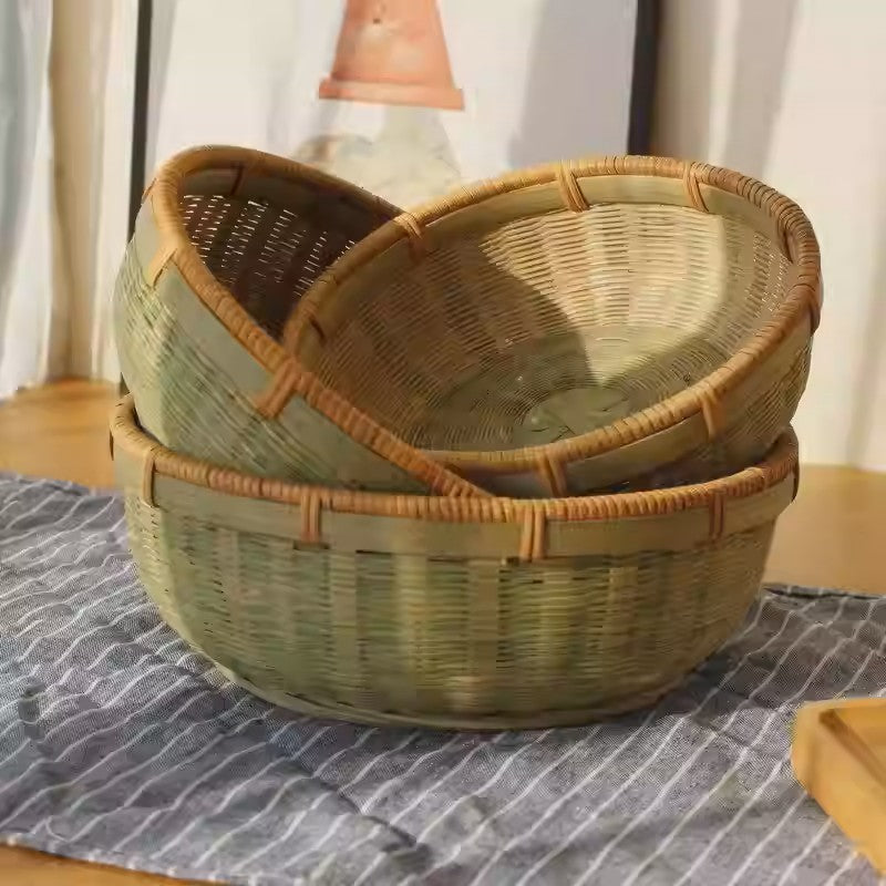 Smooth-Rim Green Bamboo Basket