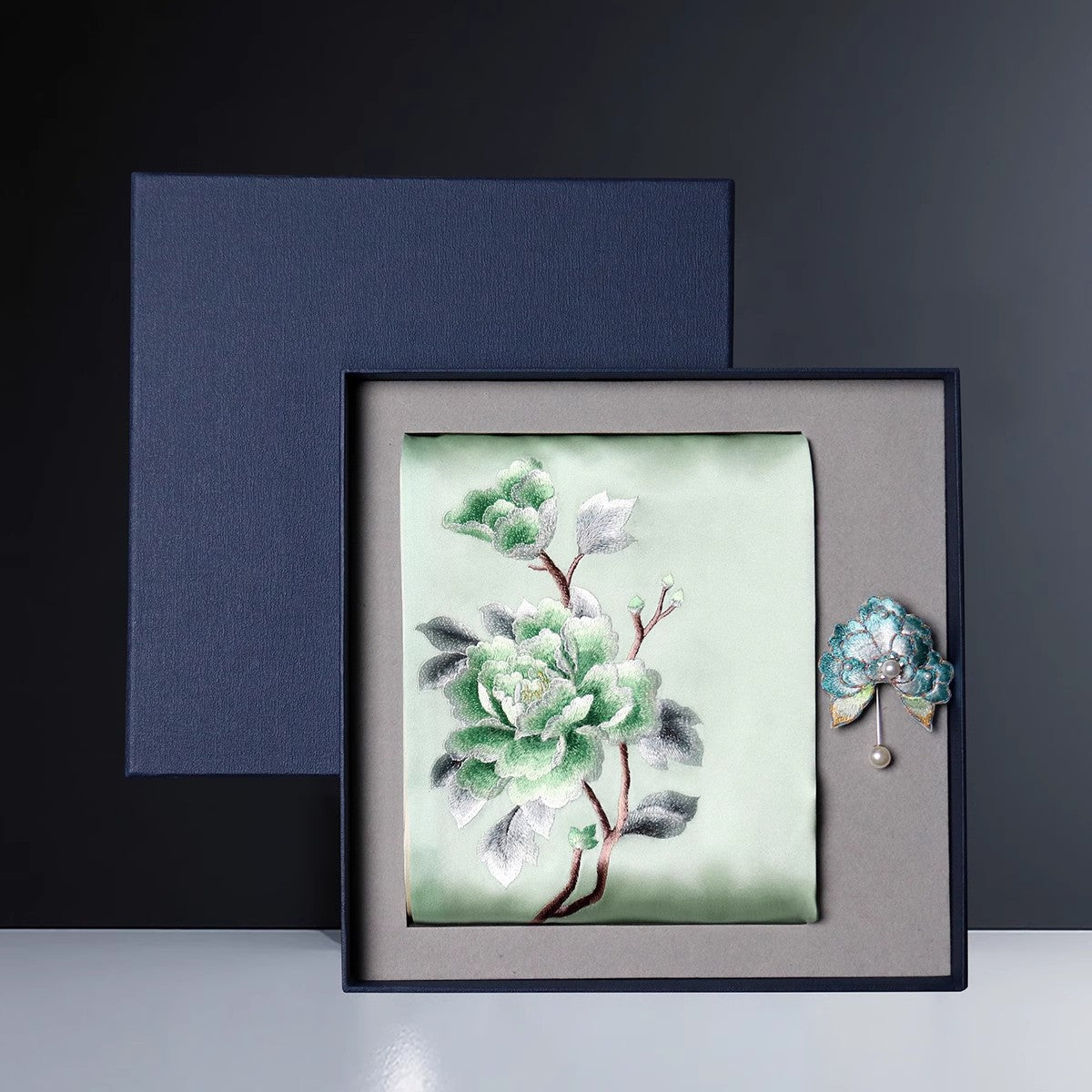 Embroidered Mulberry Silk Scarf and Wallet Set