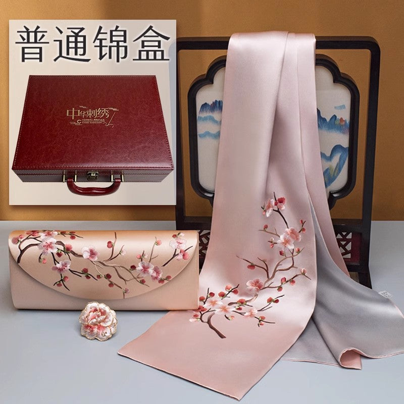 Su Embroidery Silk Scarf, Clutch and Ring Set