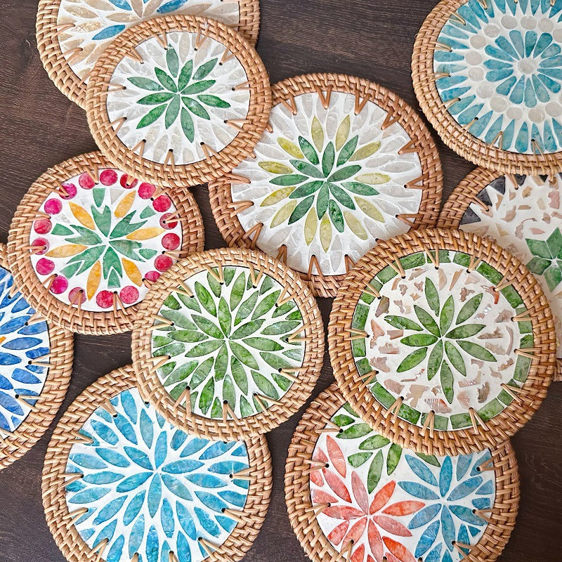 Rattan & Shell Coaster