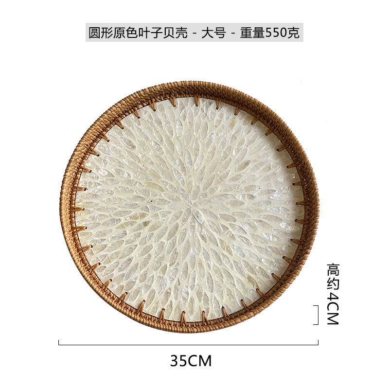 Rattan & Shell Inlay Round Tray