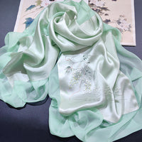 Hand-Embroidered Silk Chiffon Long Scarf
