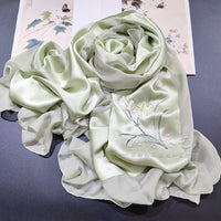 Hand-Embroidered Silk Chiffon Long Scarf